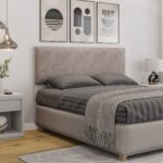Cabecero tapizado UNI 160, MDP blanco, tejido velvet capuccino, 160x5x90 cms