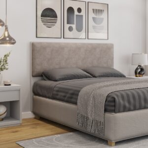 Cabecero tapizado UNI 160, MDP blanco, tejido velvet capuccino, 160x5x90 cms