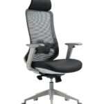 Sillón de oficina ARANJUEZ, alto, gris, ergonómico, multifunción, malla y asiento negro