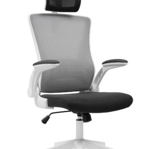 Sillón de oficina LAURO, alto, blanco, malla gris, asiento negro