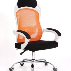Sillón de oficina LINZ, blanco, alto, gas, sincro, malla naranja, tejido negro
