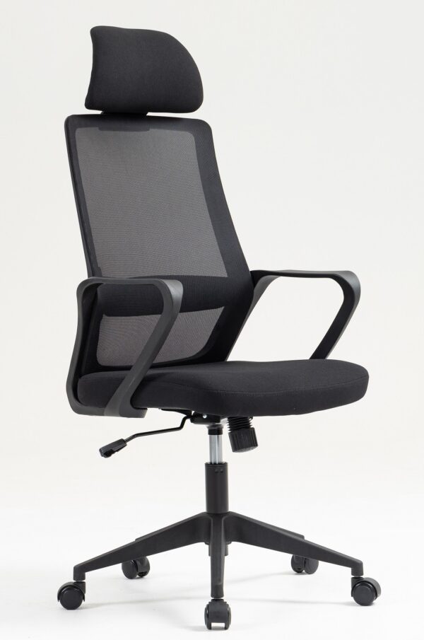 Sillón de oficina MARIO, alto, negro, malla y asiento negro