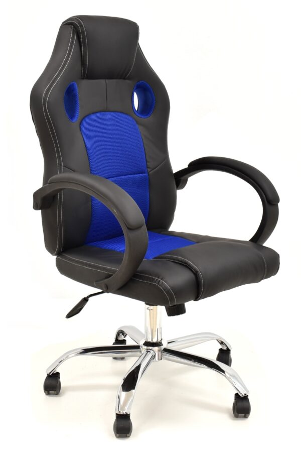 Sillón de oficina SEPANG, racing, similpiel negra, tejido mesh azul