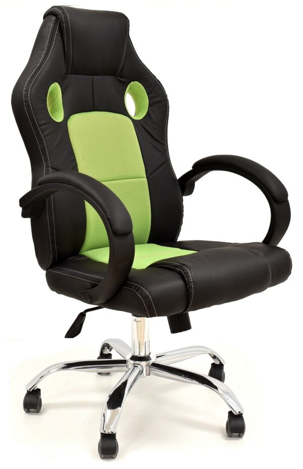 Sillón de oficina SEPANG, racing, similpiel negra, tejido mesh verde pistacho