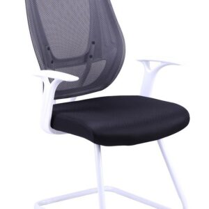 Sillón de oficina ULRIK, fijo, blanco, malla y tejido negro